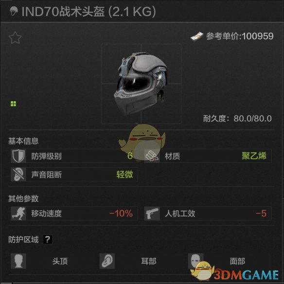 《暗区突围》IND70战术头盔属性一览
